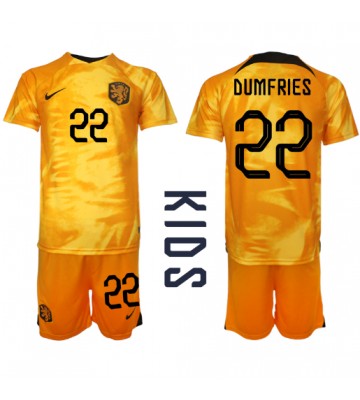Nederland Denzel Dumfries #22 Hjemmedraktsett Barn VM 2022 Kortermet (+ Korte bukser)